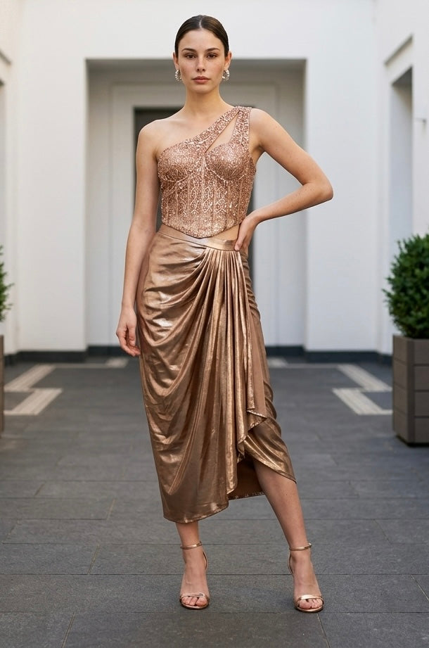 Gold metallic dhoti set