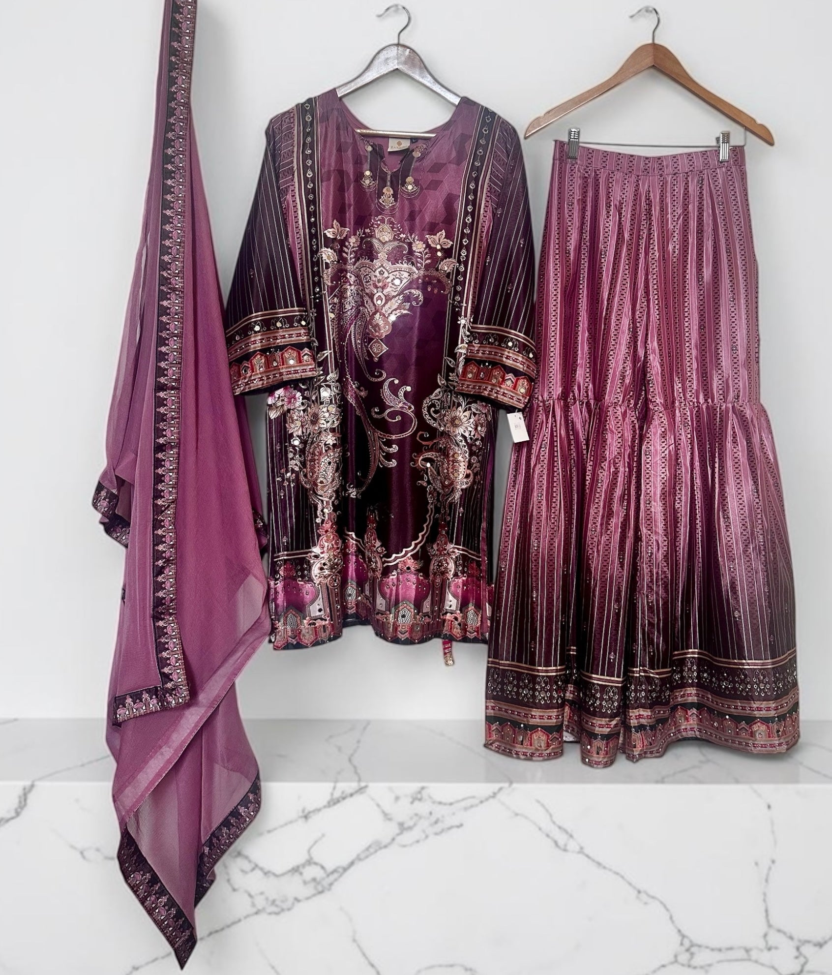 2-shaded lavender printed garara suit