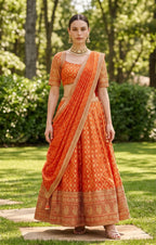 Orange benarasi silk lehenga set