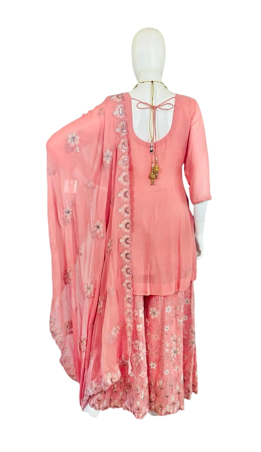 Peach georgette Sharara suit