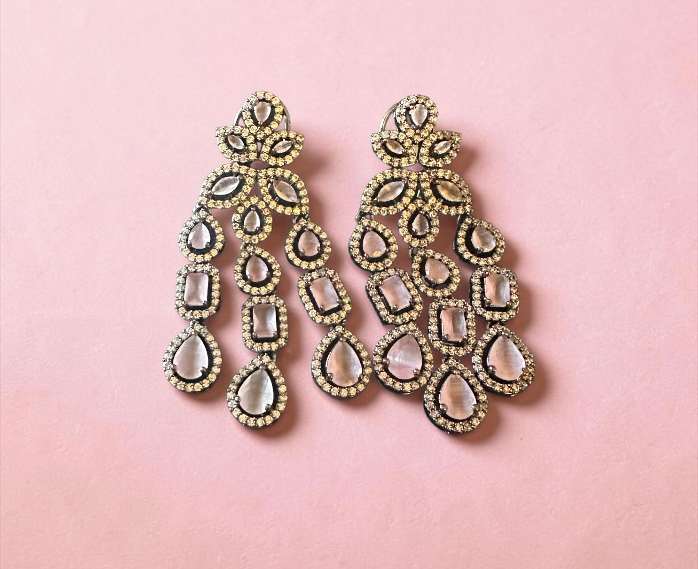Pink/lavender Victorian style ad earrings