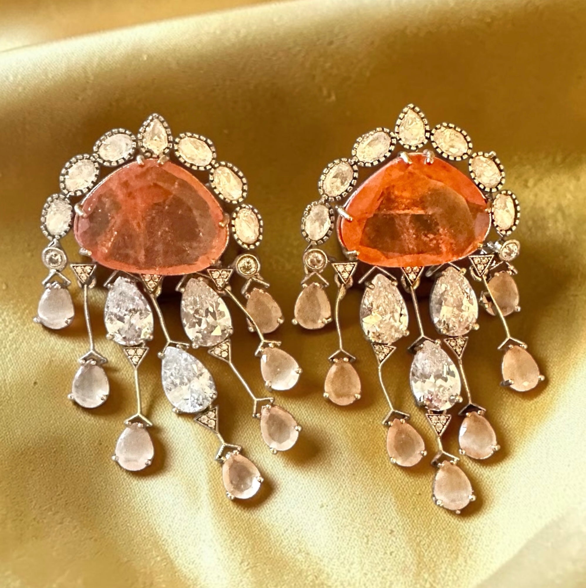 Orange stone Polki earrings