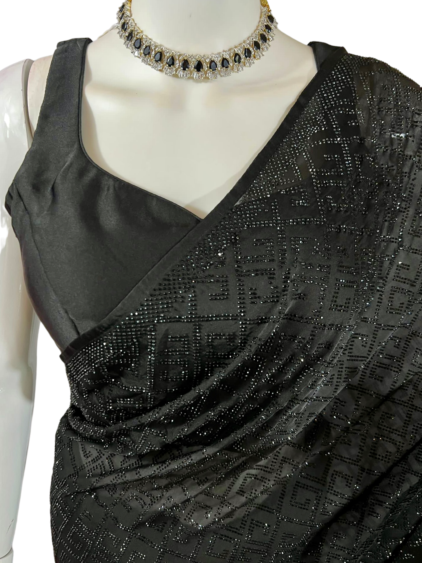 Black swaroski saree