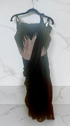 Black chinon stitched saree