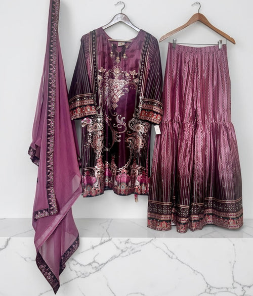 2-shaded lavender printed garara suit