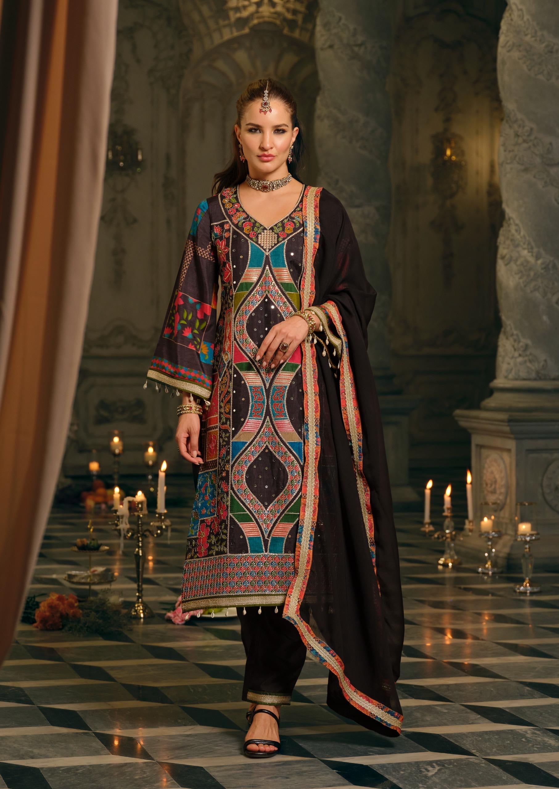 Black patchwork suit