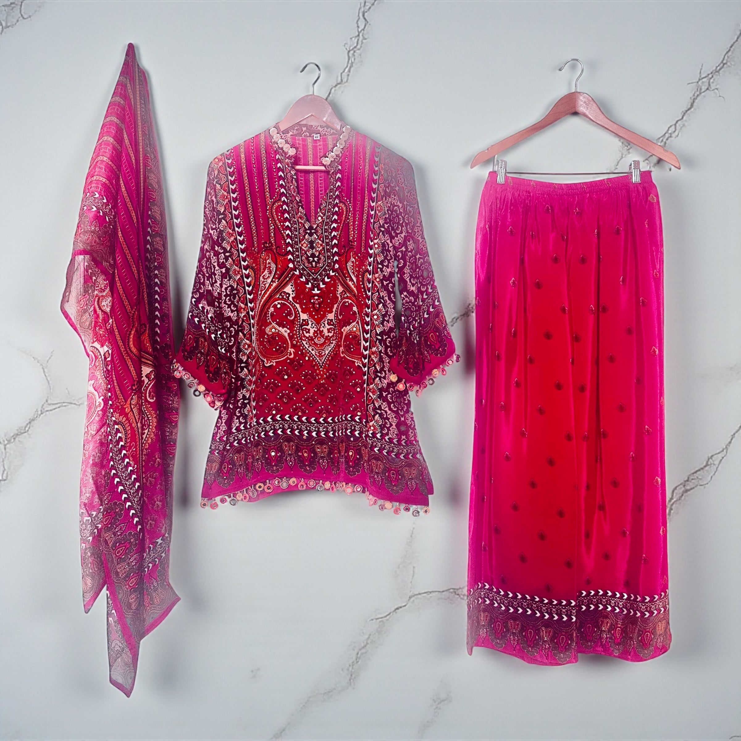 Hot pink printed suit/ co- ord set