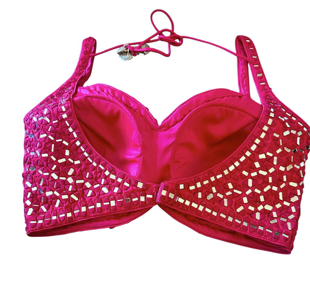 Hot pink mirror work blouse