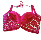 Hot pink mirror work blouse