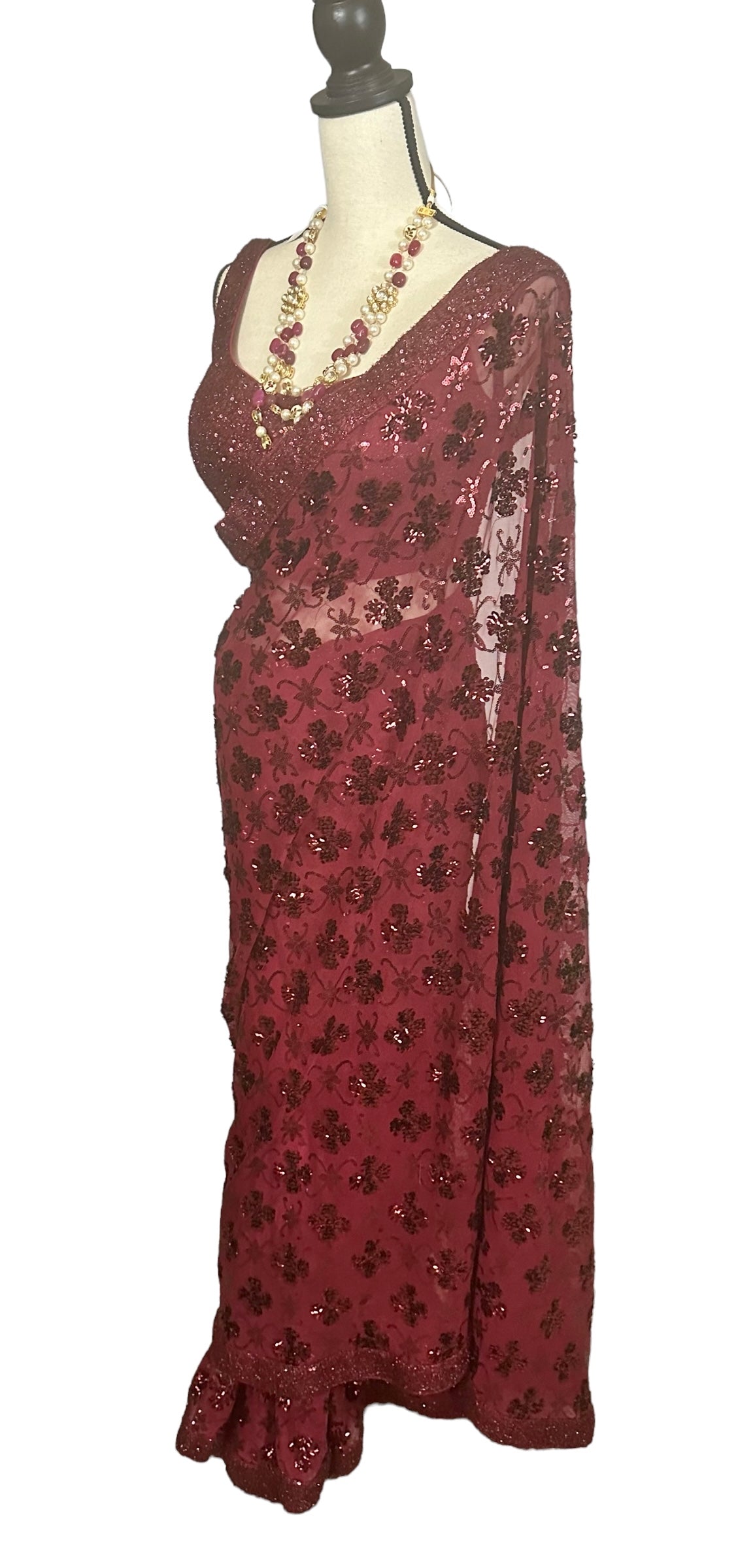 Maroon sequins saree