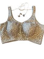 Silver grey mirror work blouse