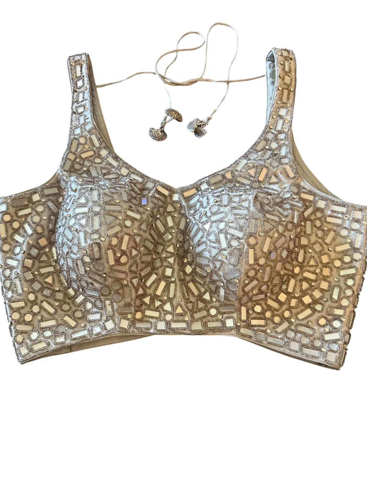 Silver grey mirror work blouse