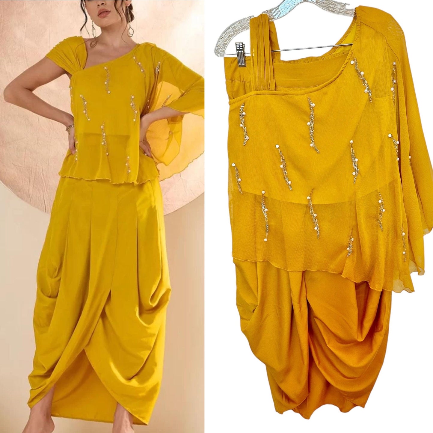 Mustard yellow dhoti set