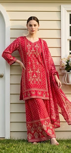 Deep red Sharara set