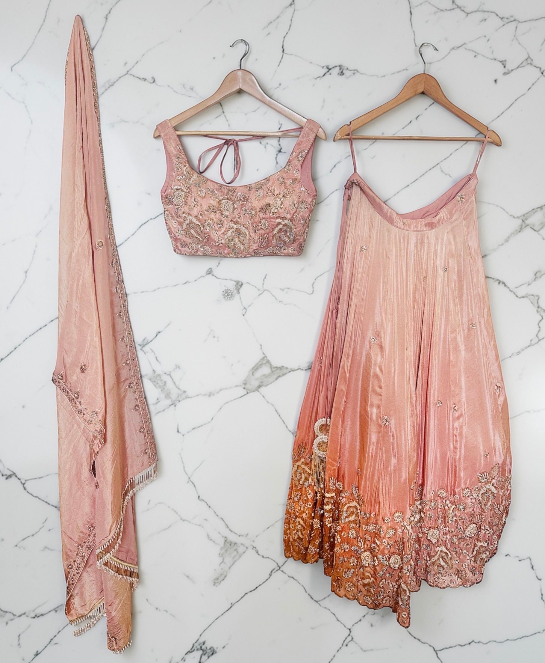Peach embroidered lehenga set