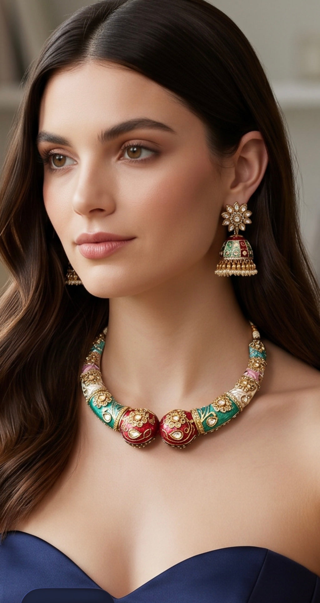 Multi-colored kundan hasli set