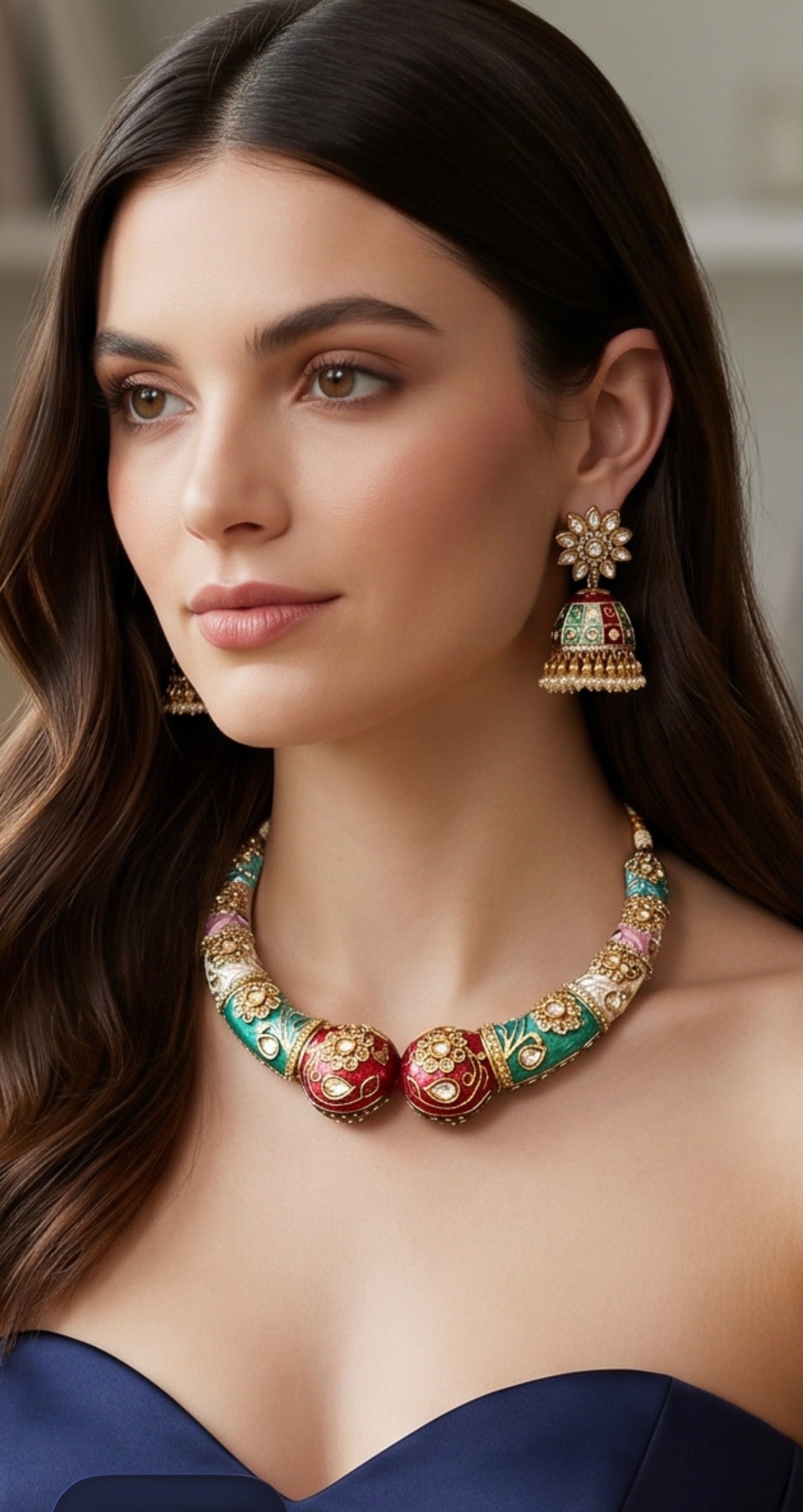 Multi-colored kundan hasli set