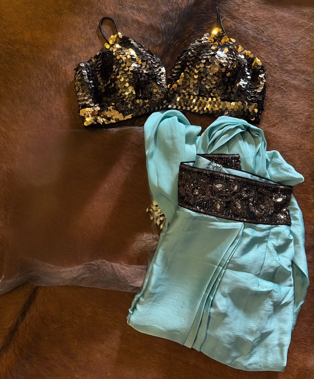 Light blue stitched saree