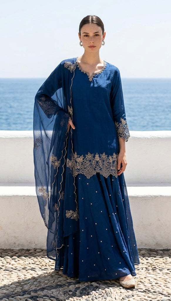 Navy blue Sharara suit