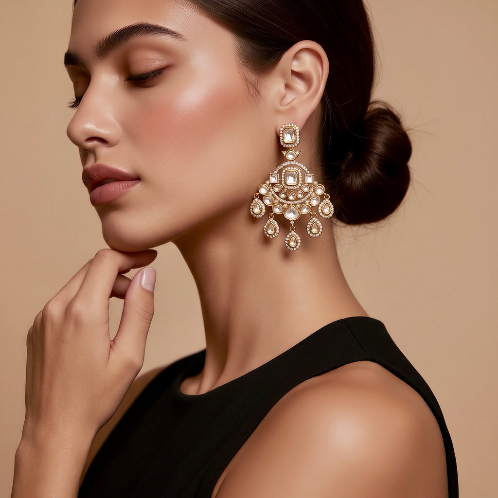 Polki earrings white finish