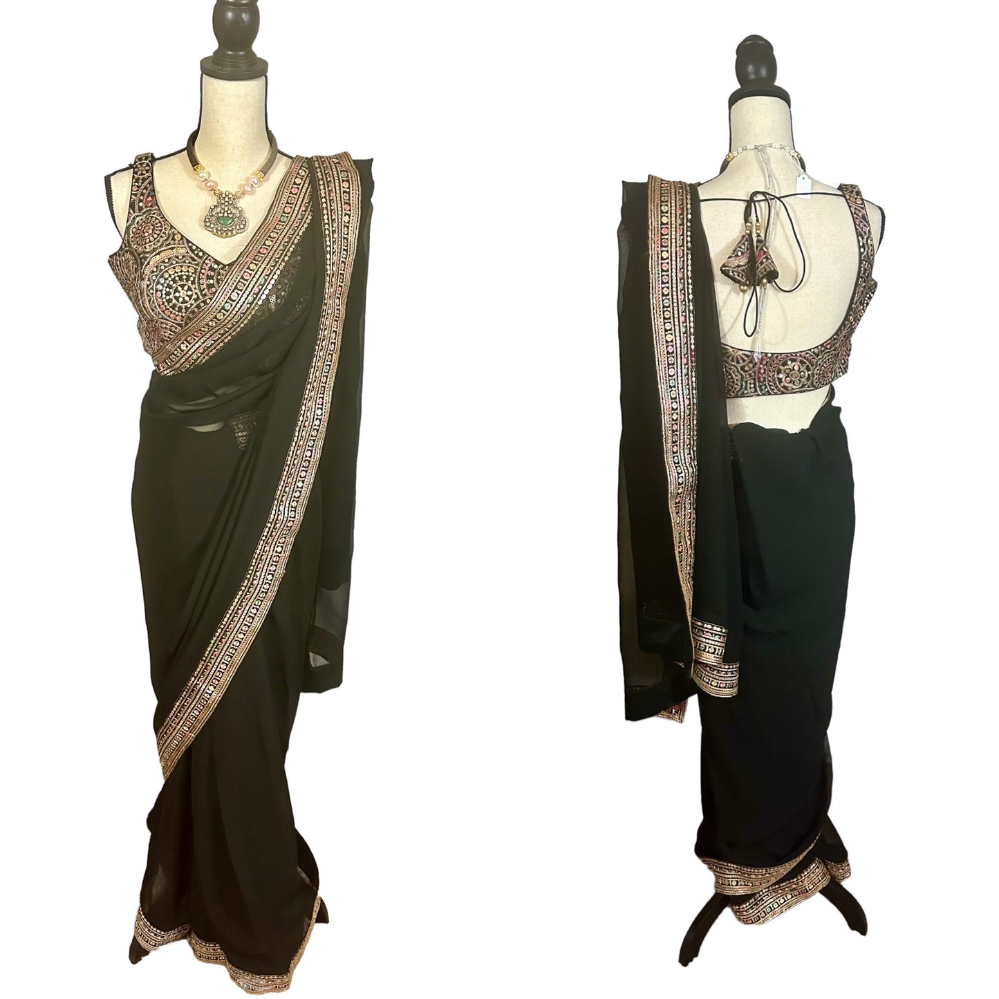 Black georgette saree