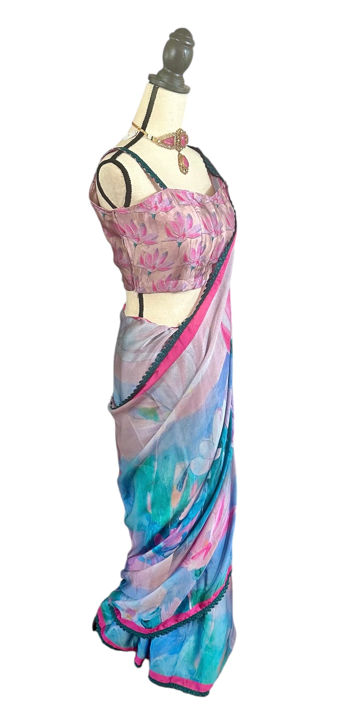 Printed satin saree