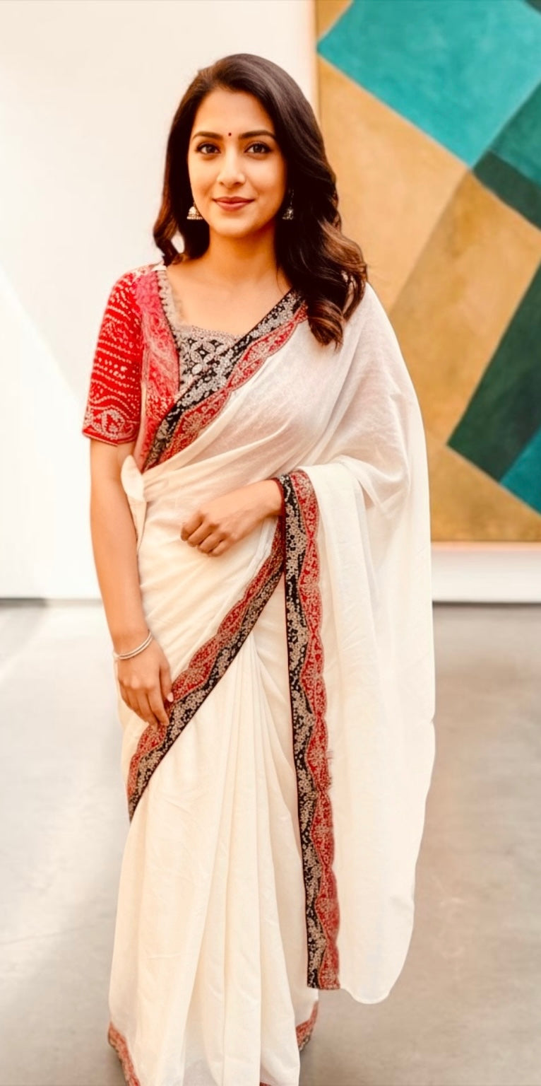 Ivory organza saree