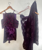 Purple chantley lace saree