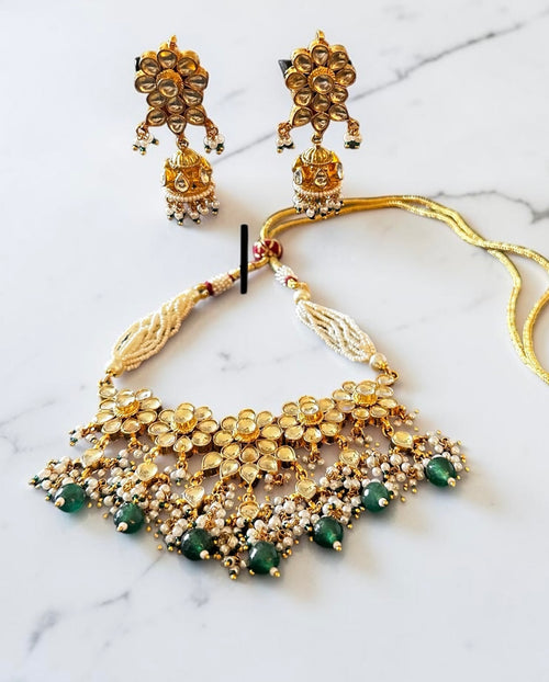 Emerald green kundan choker set