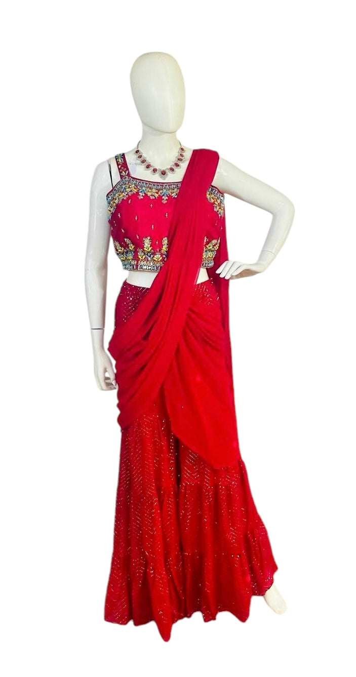 Red garara drape saree