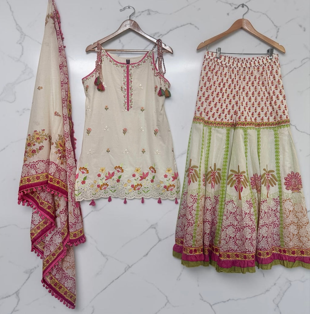 Pink n white garara suit