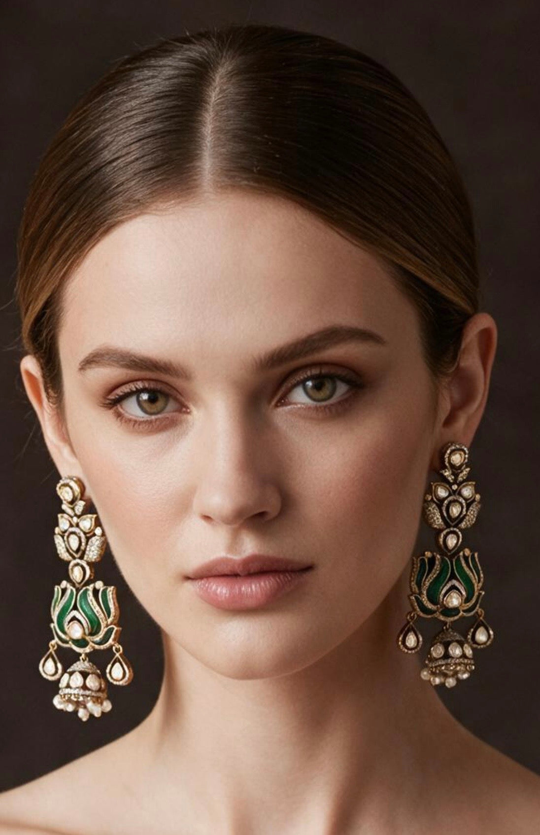 Emerald green Victorian style earrings