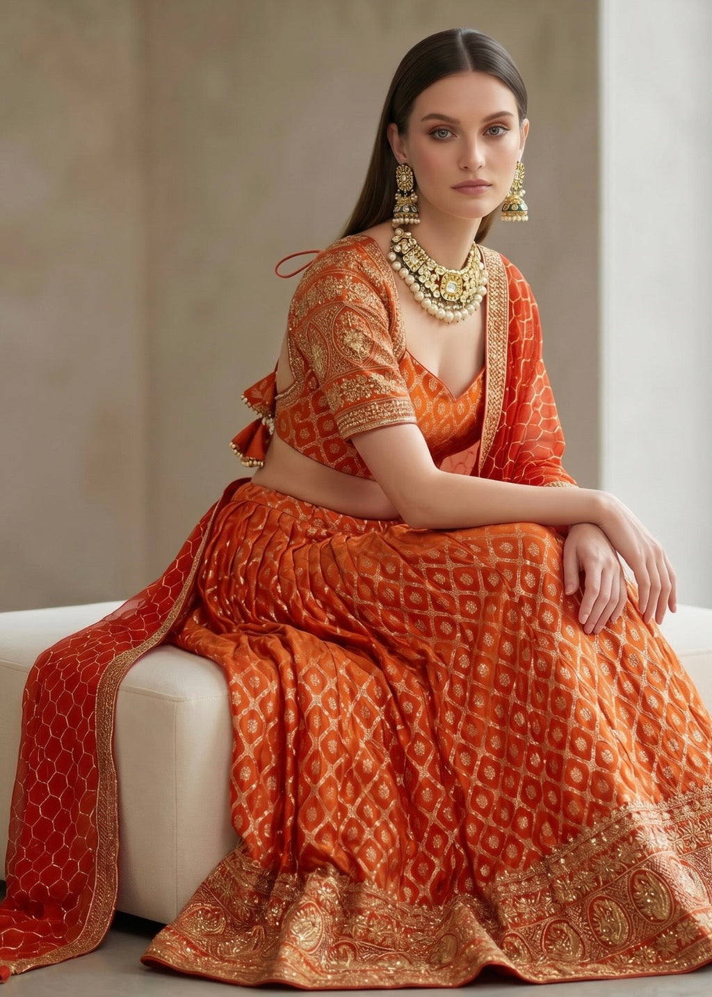 Orange benarasi silk lehenga set