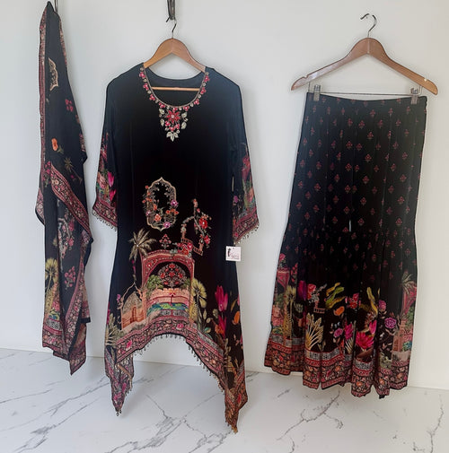 Black printed suit