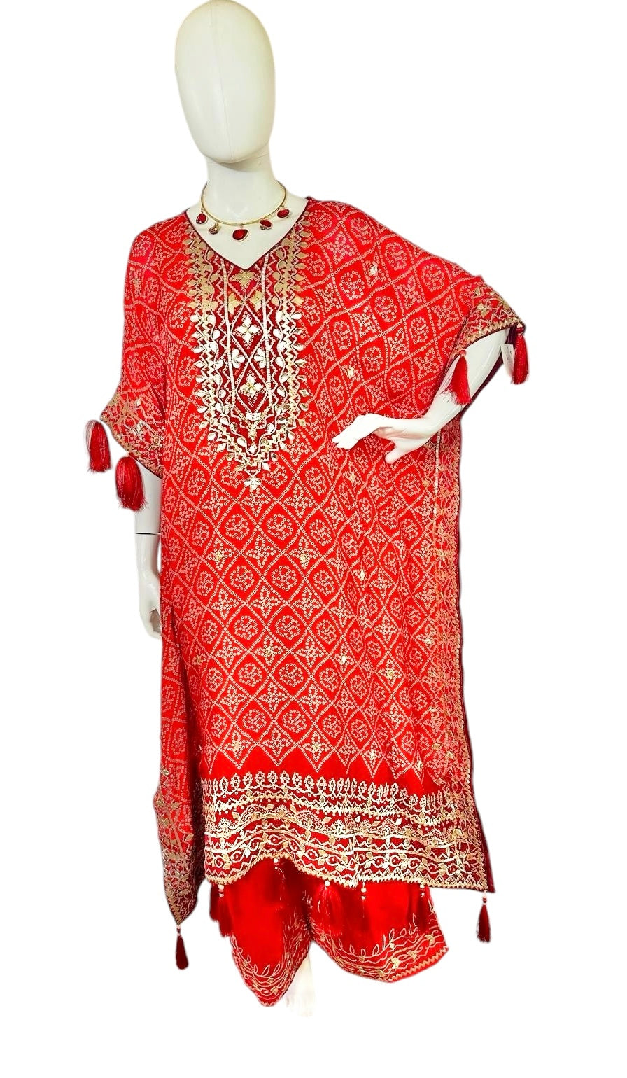 Red bandini kaftaan set