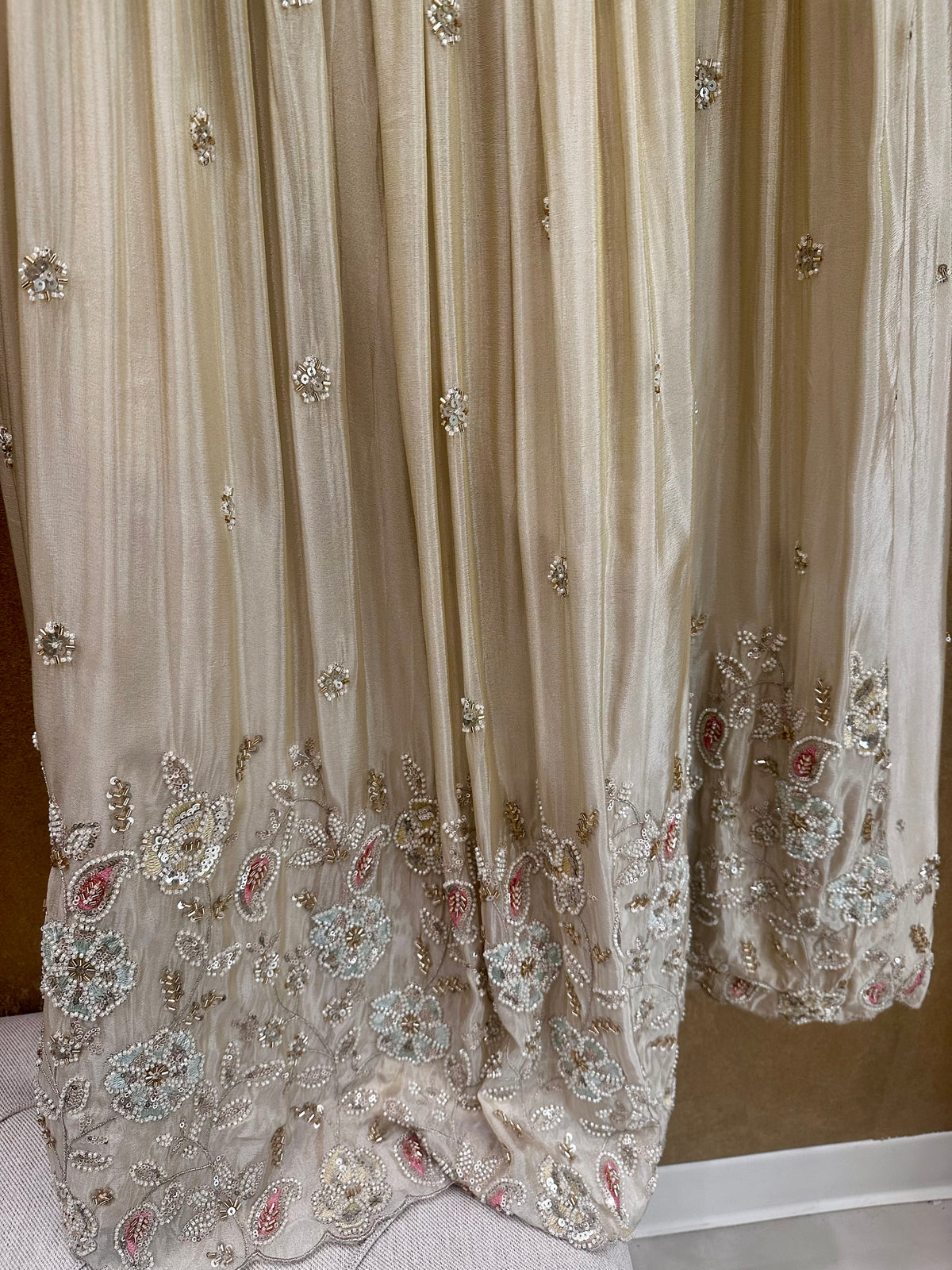 Ivory tissue lehenga