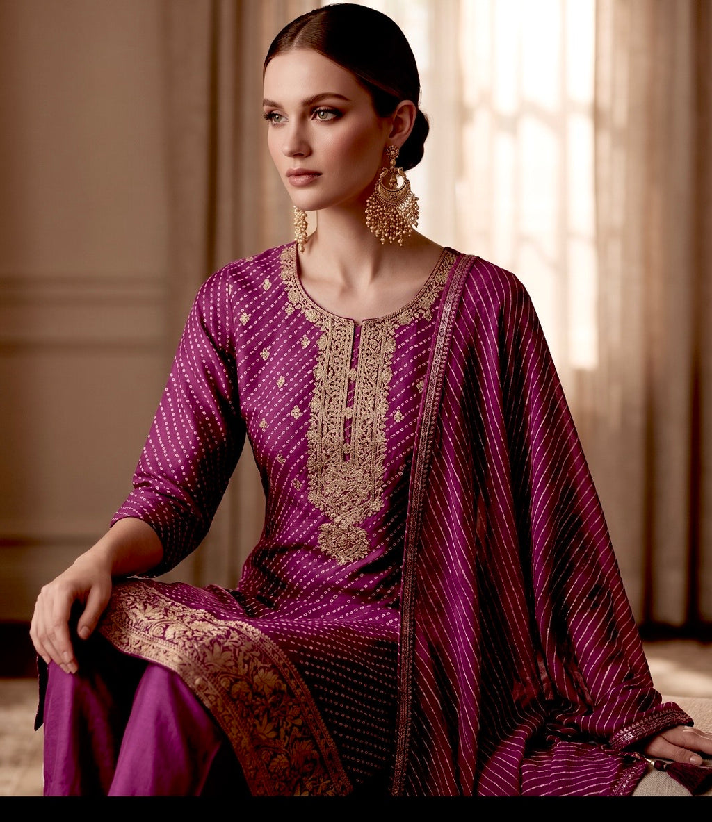 Purple lehriya suit