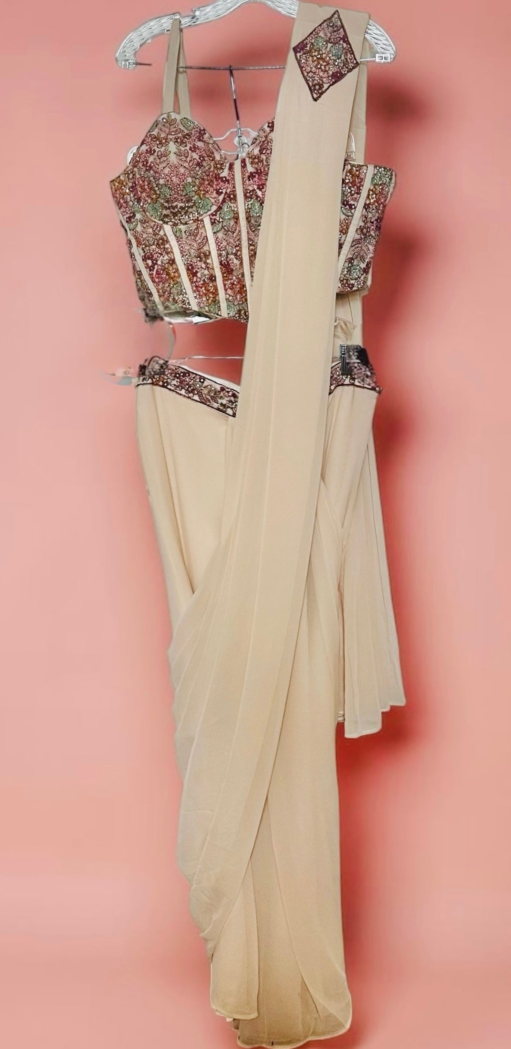 Ivory stitched saree