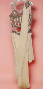 Ivory stitched saree