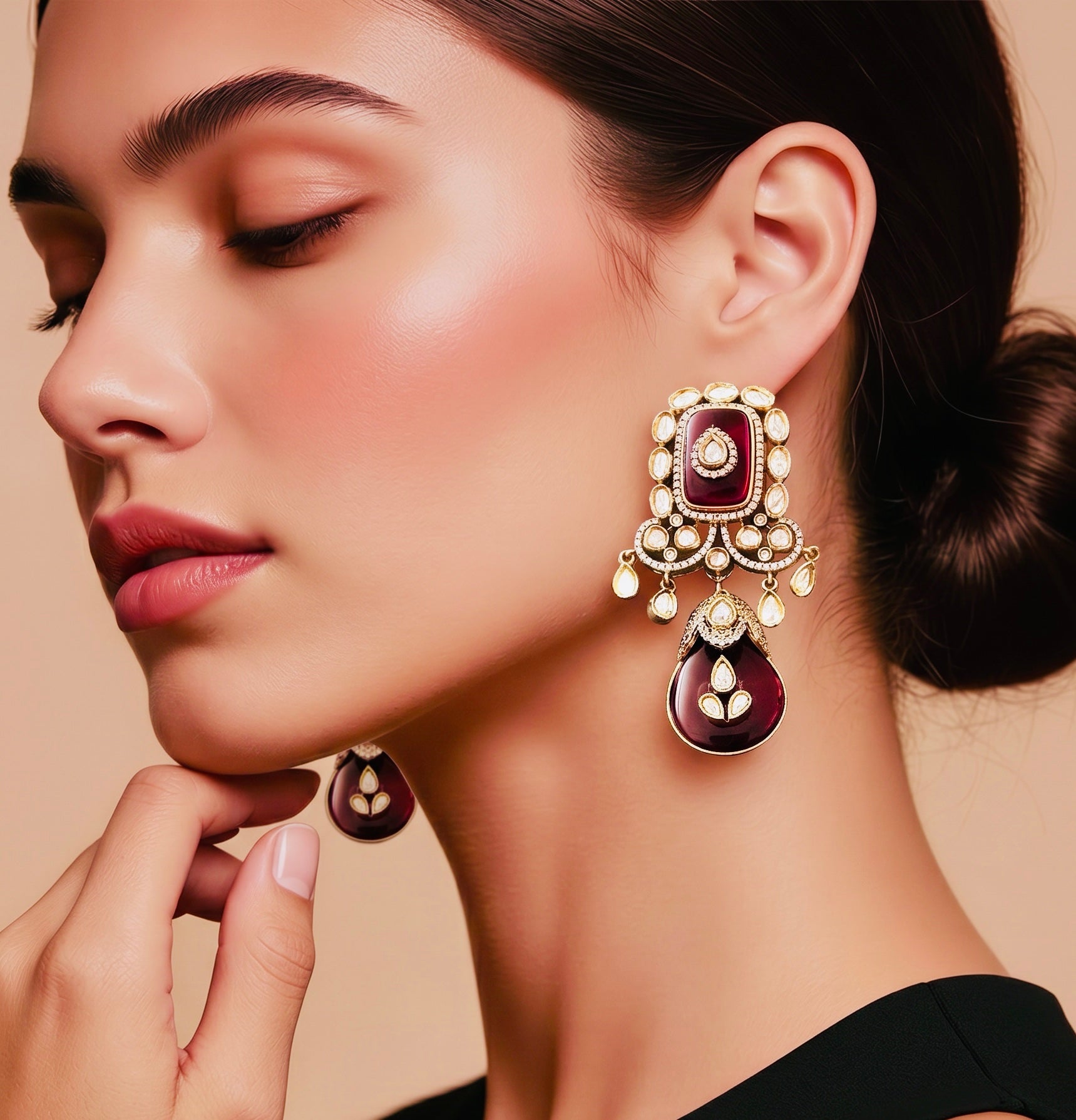 Ruby stone kundan earrings