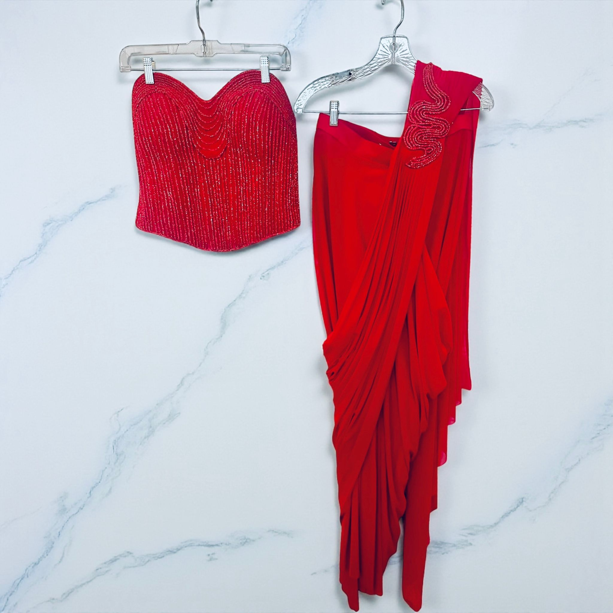 Red Lycra stitched saree