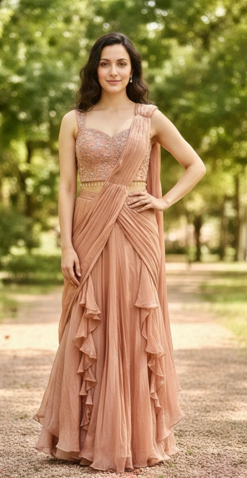 Beige ruffle drape
