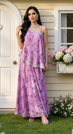 Lavender printed one-shoulder set