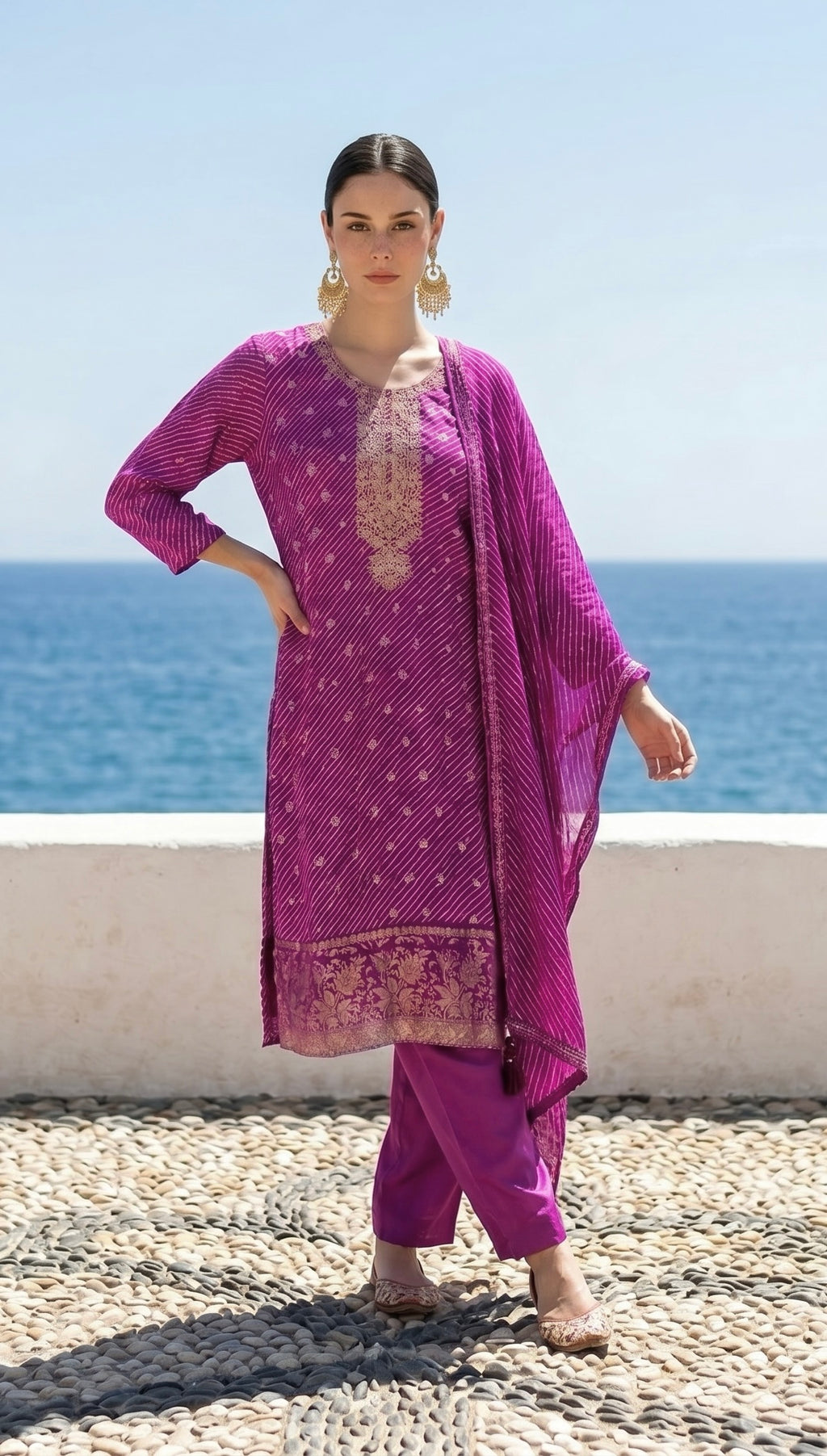 Purple lehriya suit