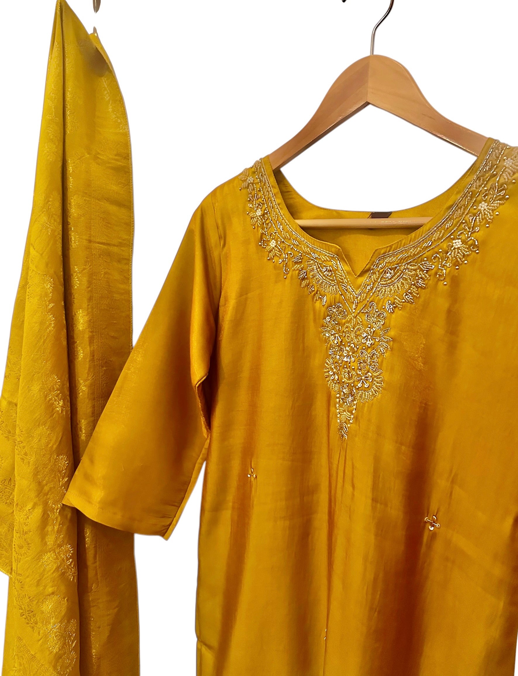 Mustard yellow palazzo suit