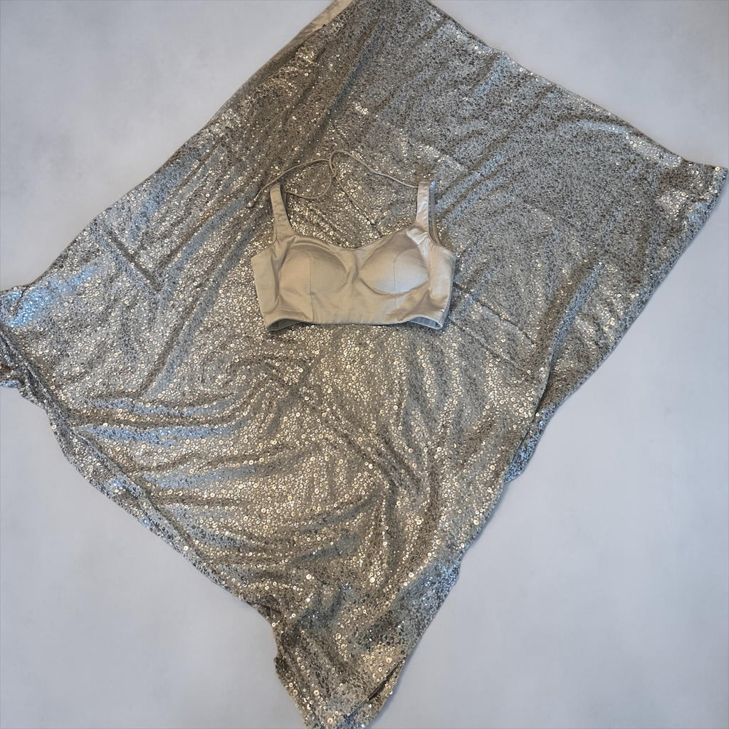 Silver grey sequins saree
