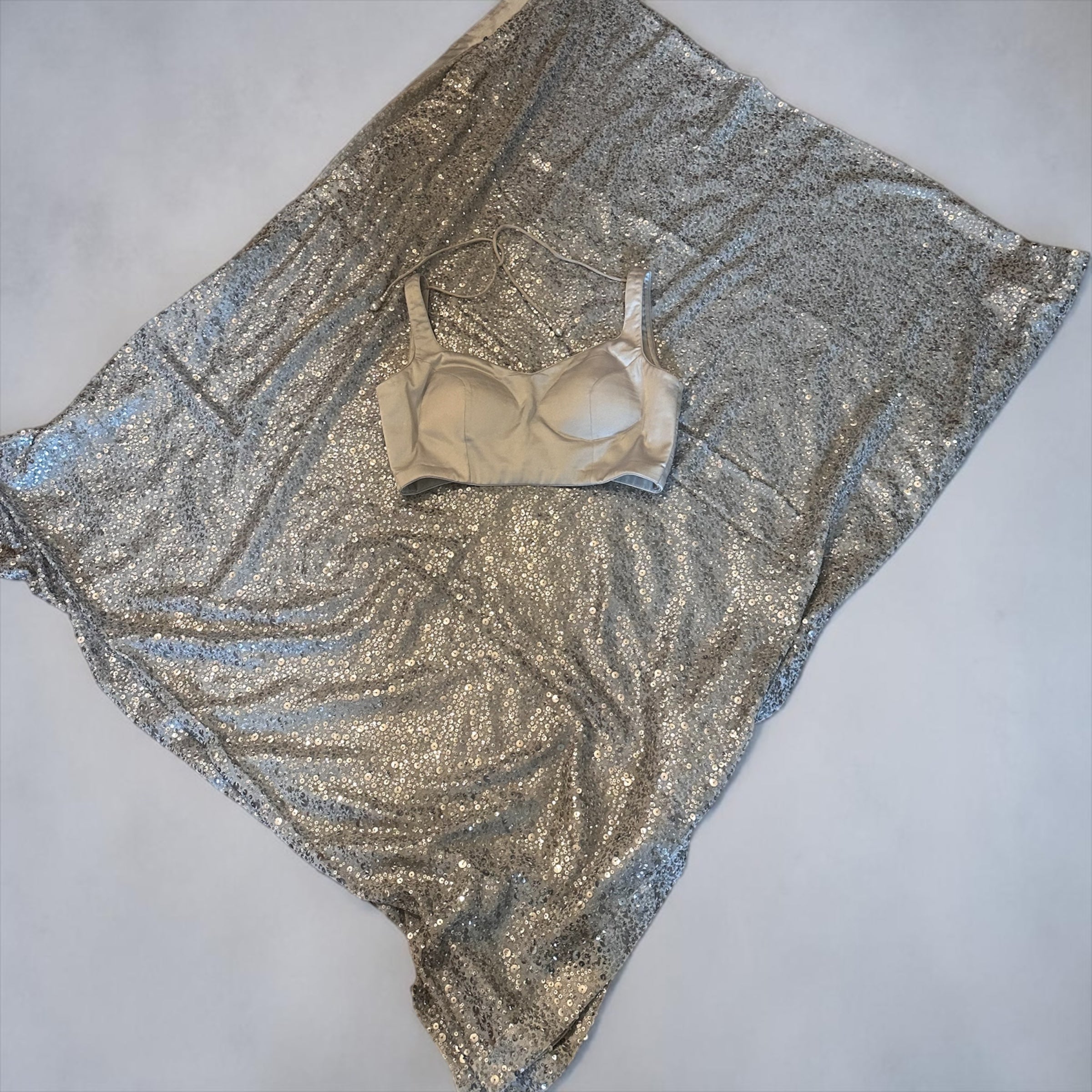 Silver grey sequins saree