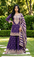 Purple embroidered sharara set