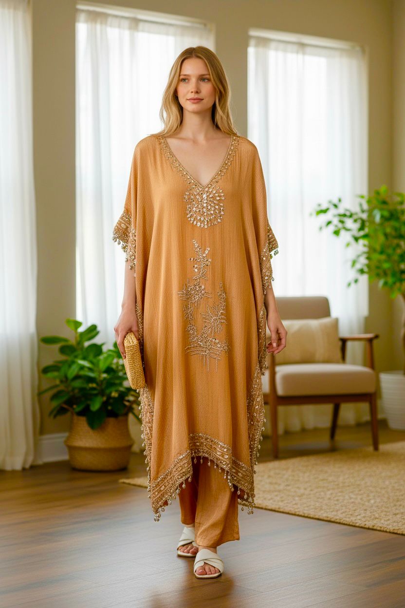 Beige tissue kaftaan set