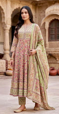 Green printed anarkali suit
